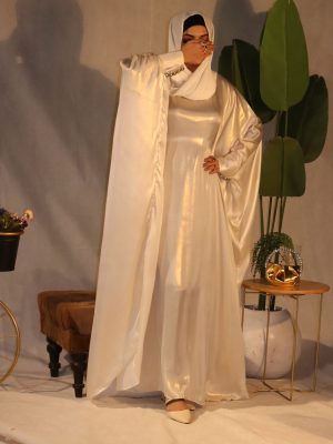 Pearl Mist Shimmer Silk Abaya by Suhaaf